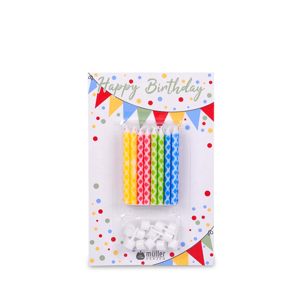 m-ller-kerzen-geburtstagskerzen-24-stk-12-halter-bunt image 1